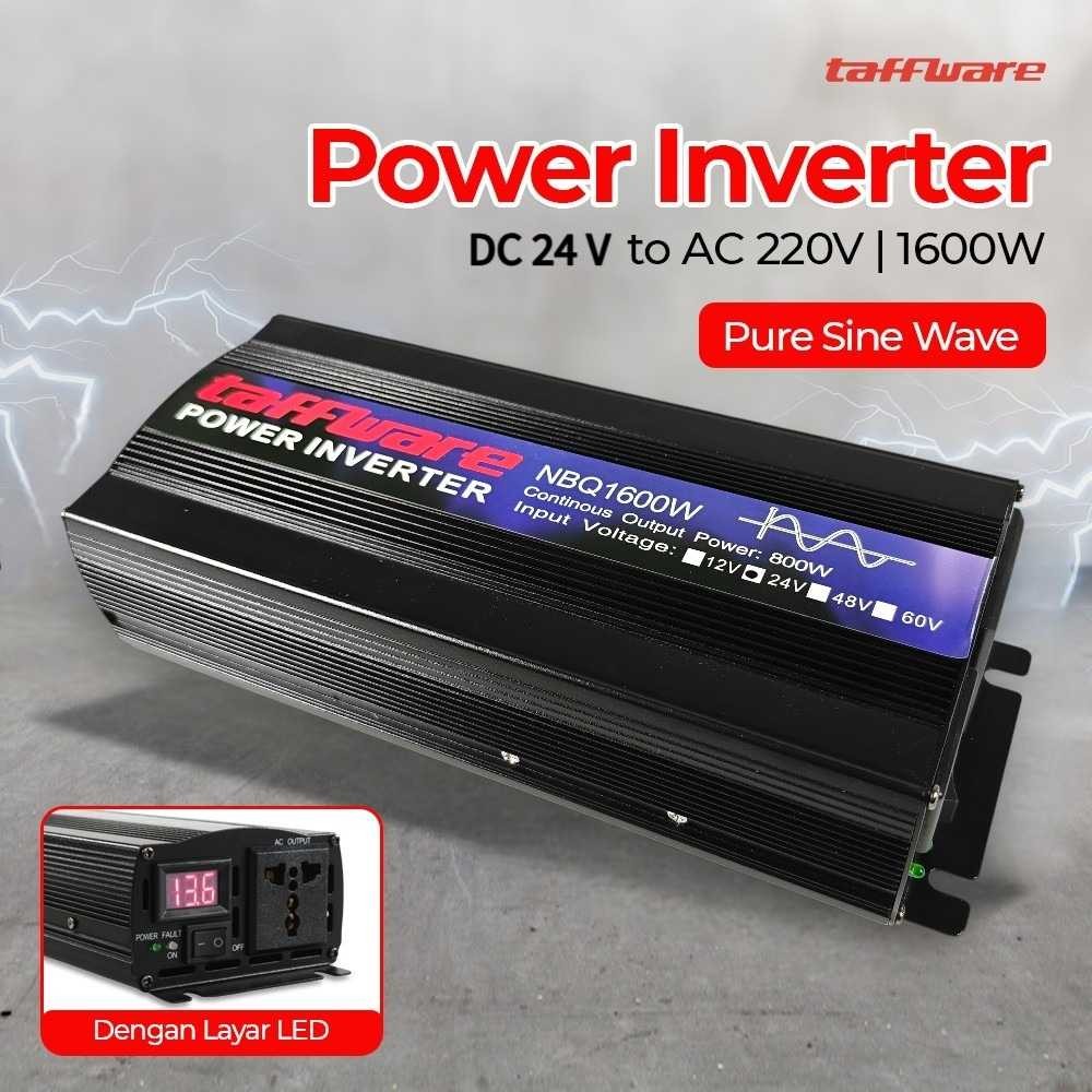 Power Inverter Mobil Pure Sine Wave 1600W - Pengubah Arus DC ke AC Inverter Mobil Layar LED - Konver