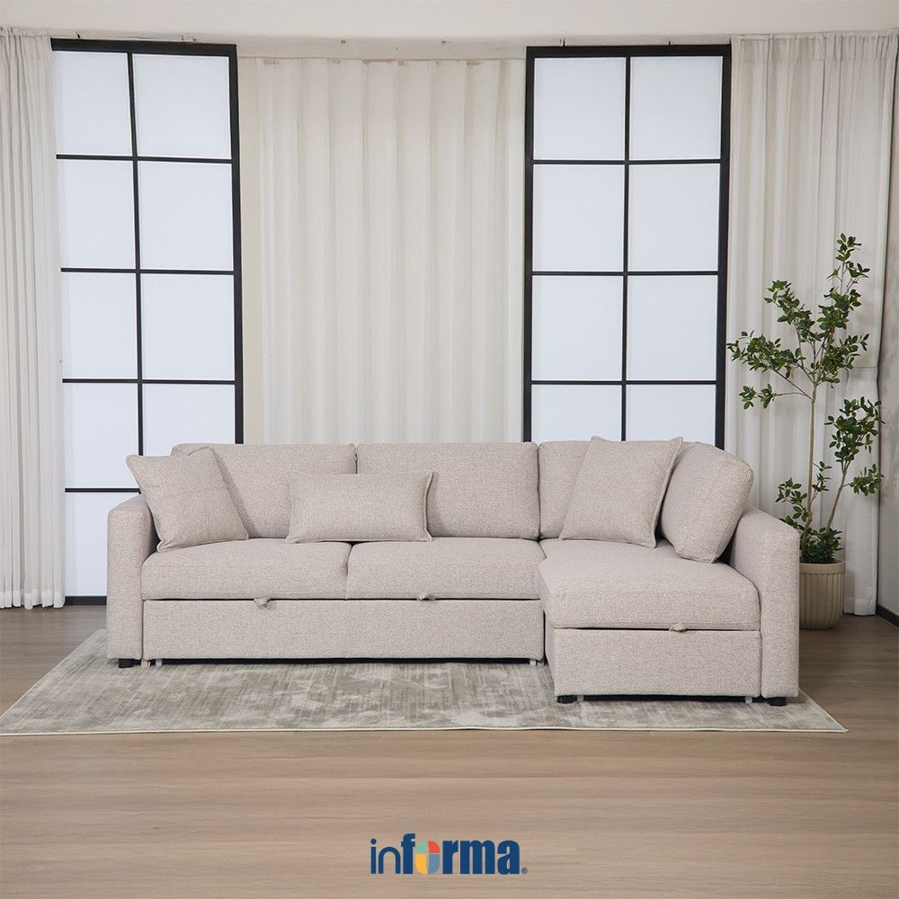 Informa Helix Sofa Bed Sudut Fabric Kanan - Cokelat Muda Dipan Tamu Tempat Tidur Portable Sofa Ruang