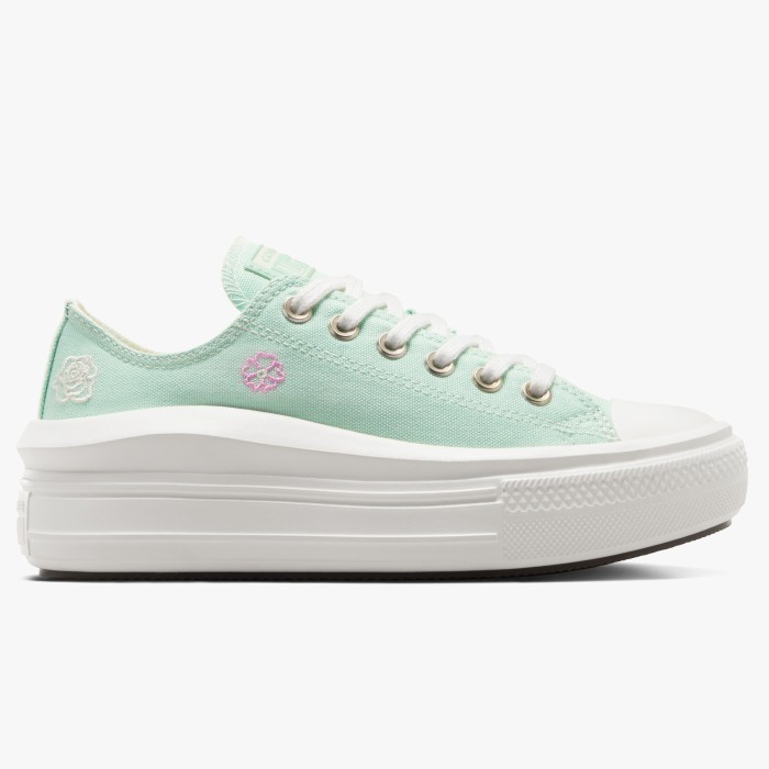 Sepatu Sneakers Wanita Converse CT AS Ox Move Platform Summer Embroidery Sticky Aloe Green Egret Oop
