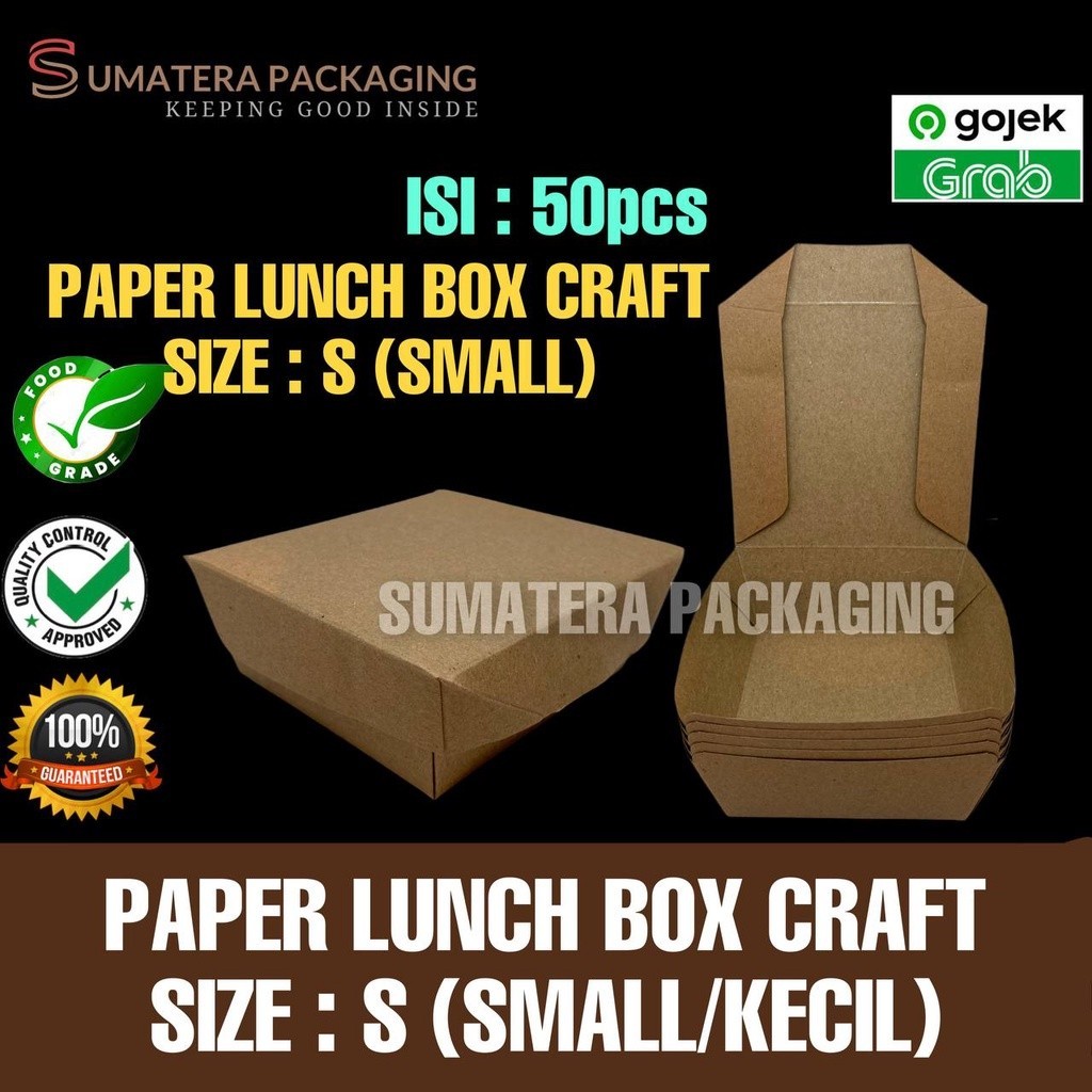 Paper lunch box S coklat craft isi 50pcs tebal kotak nasi makan kertas