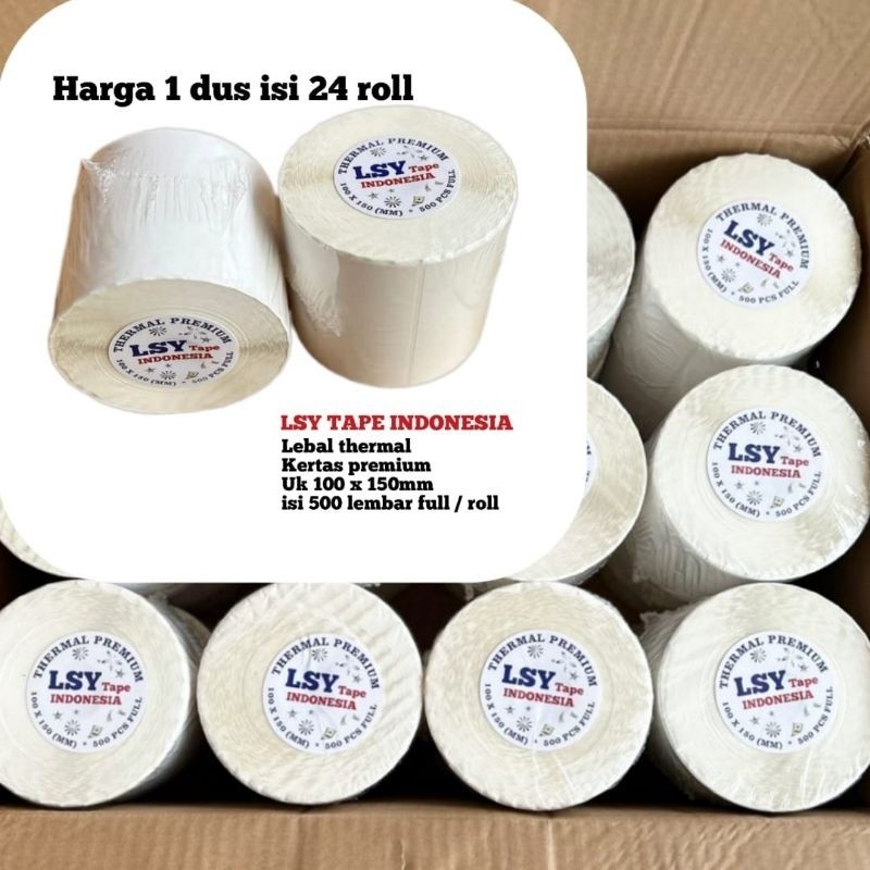 

kertas thermal label barcode LSY TAPE 100 X 150mm A6 isi 500 lembar full premium ( 1 dus isi 24 roll )
