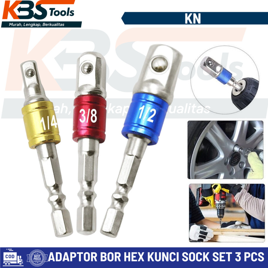 Adaptor Bor Hex Kunci Sock Set 3 Pcs - Adapter penyambung Bor ke Shock Extension Bar