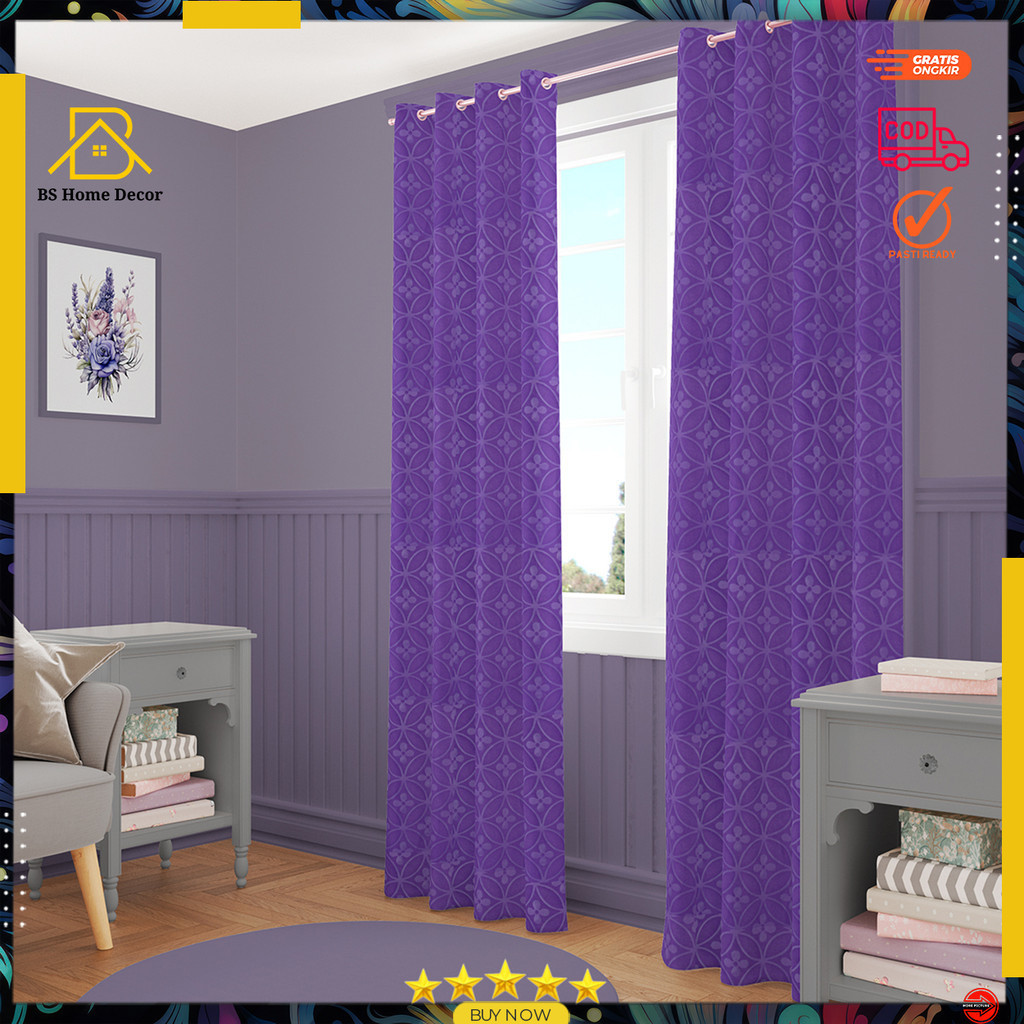 Gorden jendela polos motif embos ring hordeng Gordyn korden hordeng tirai  pintu kamar