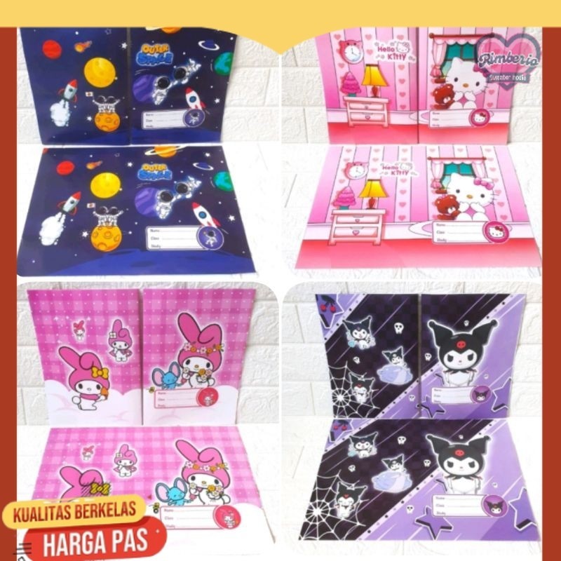 

Sampul buku tebal kilap (isi 20 lembar) kwarto sanrio, astronot, spiderman, kpop, unicorn, doraemon, cars / Sampul buku kwarto fancy karakter bahan tebal