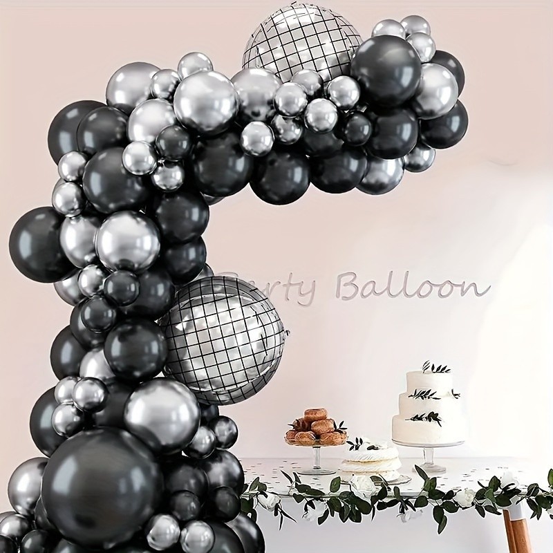 97pc/set-Black Silver Balloon Garland Arch Kit, Dekor Pernikahan, Dekor Hari Lahir Pesta, Dekor Anni