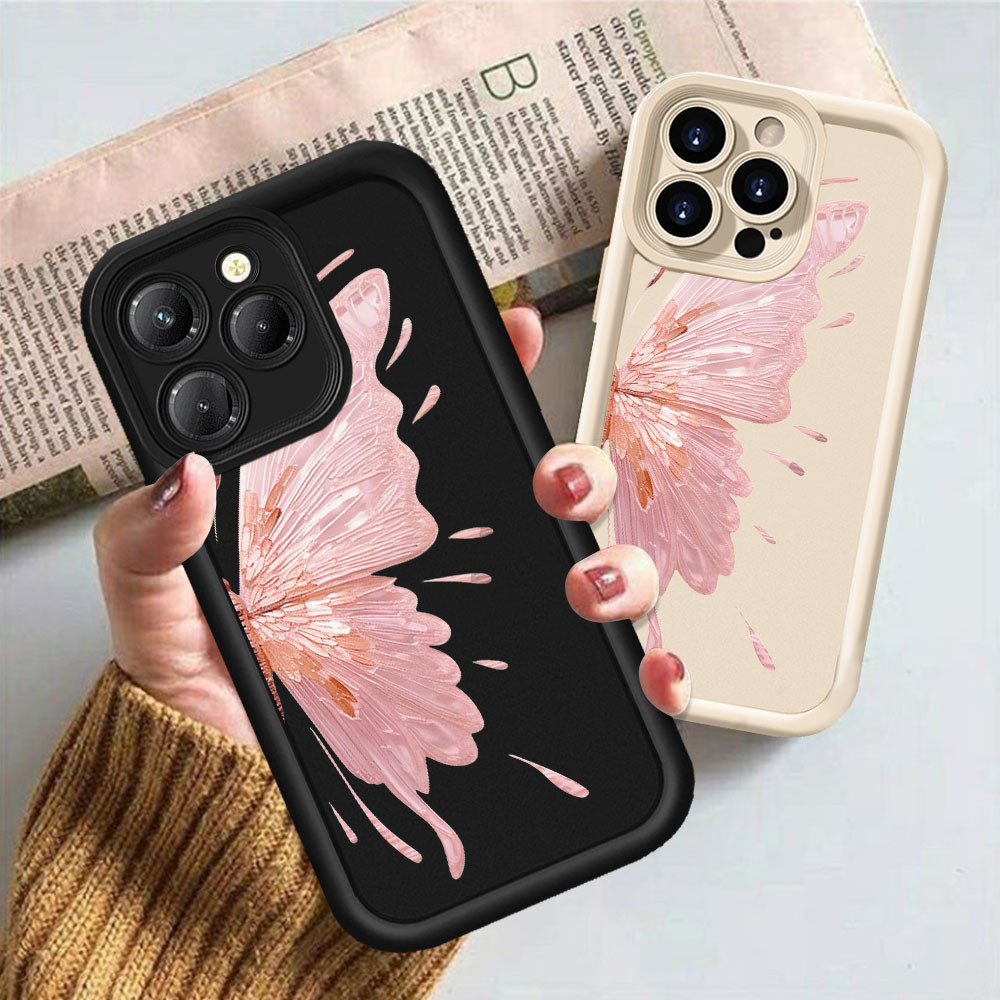 Casing hp iPhone 11 15 13 12 14 Pro Max XR iPhone 7 Plus 8 6 6S XS Max Rose Gold Butterfly Case Sam
