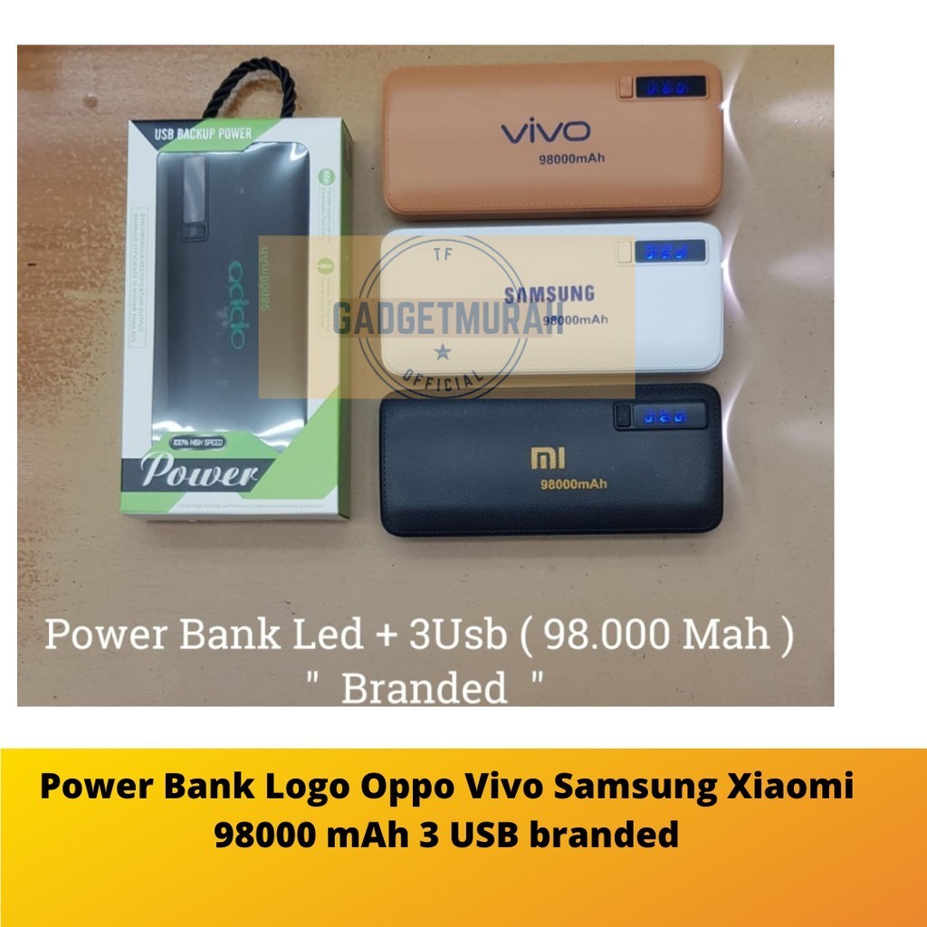 Power Bank Logo Oppo Vivo Samsung Xiaomi 98000 mAh 3 USB branded