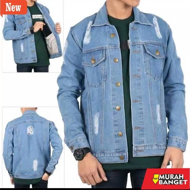 Jaket pria terbaru yg lagi viral- Jaket Jeans Sobek Pria /Jaket Denim Sobek /Jaket Levis Pria