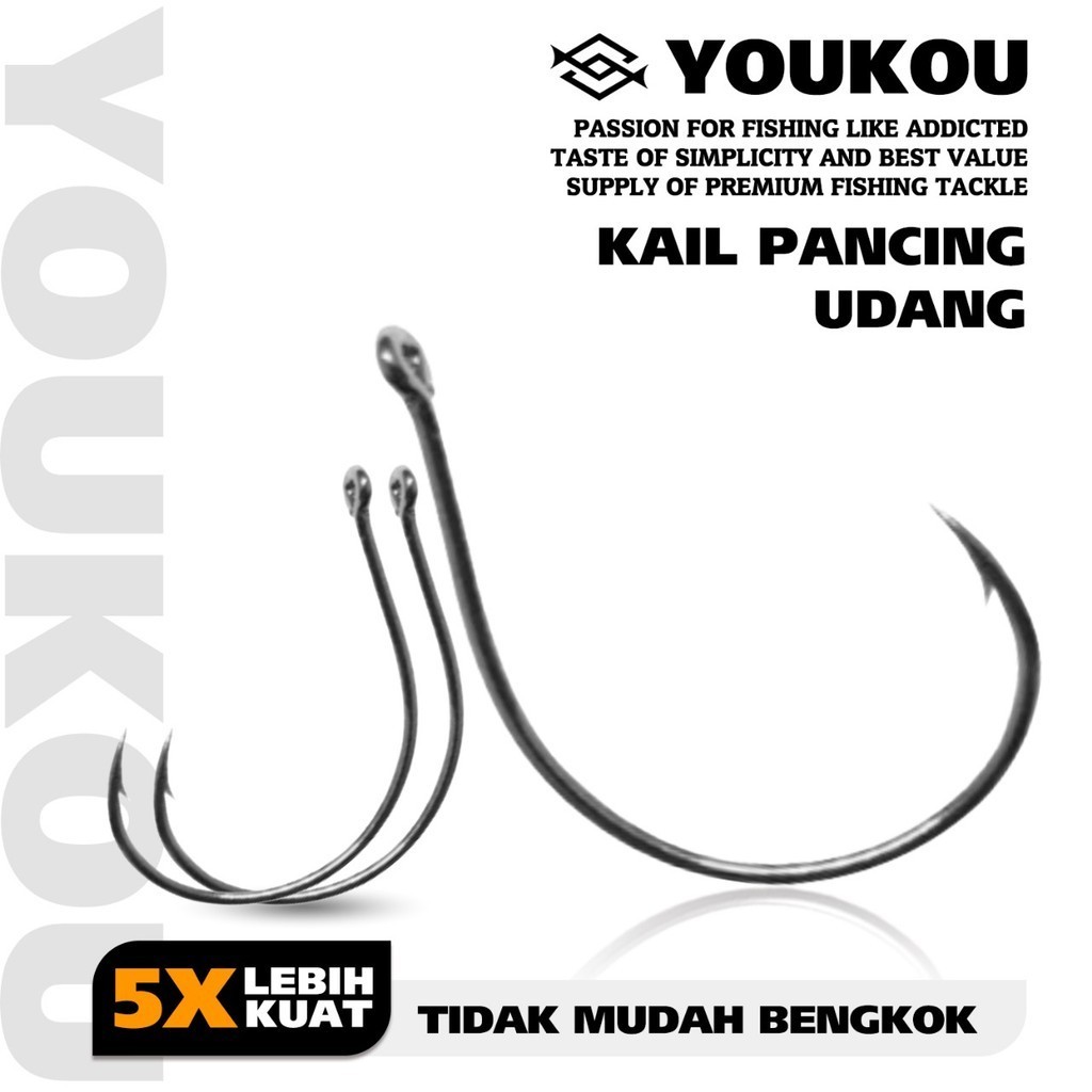 YOUKOU - Kail Pancing Udang Hook Fishing Accessories Ringed High Carbon Steel Kail Pancing Udang