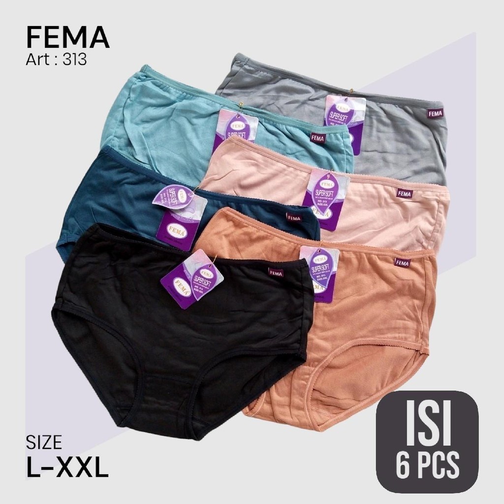 Celana Dalam Wanita Fema Polos Halus Katun Poliester 3/6/12 Pcs Ukuran M-XXL CD Wanita Lembut Nyaman