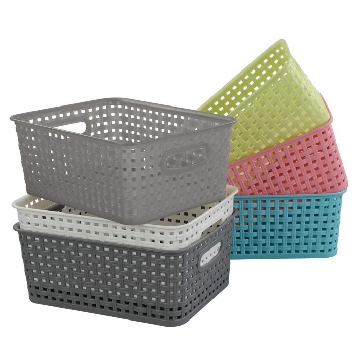Keranjang Serbaguna Storage Box Organizer Penyimpanan Perapih Bin Pantry Tempat ATK Bumbu Dapur Make Up Kosmetik Gadget Sparepart Aksesoris Dokumen Shampo Sabun 28 X 17 X 11CM 28x17x11cm Sedang Medium Storage Box Multifungsi Petak Plastik