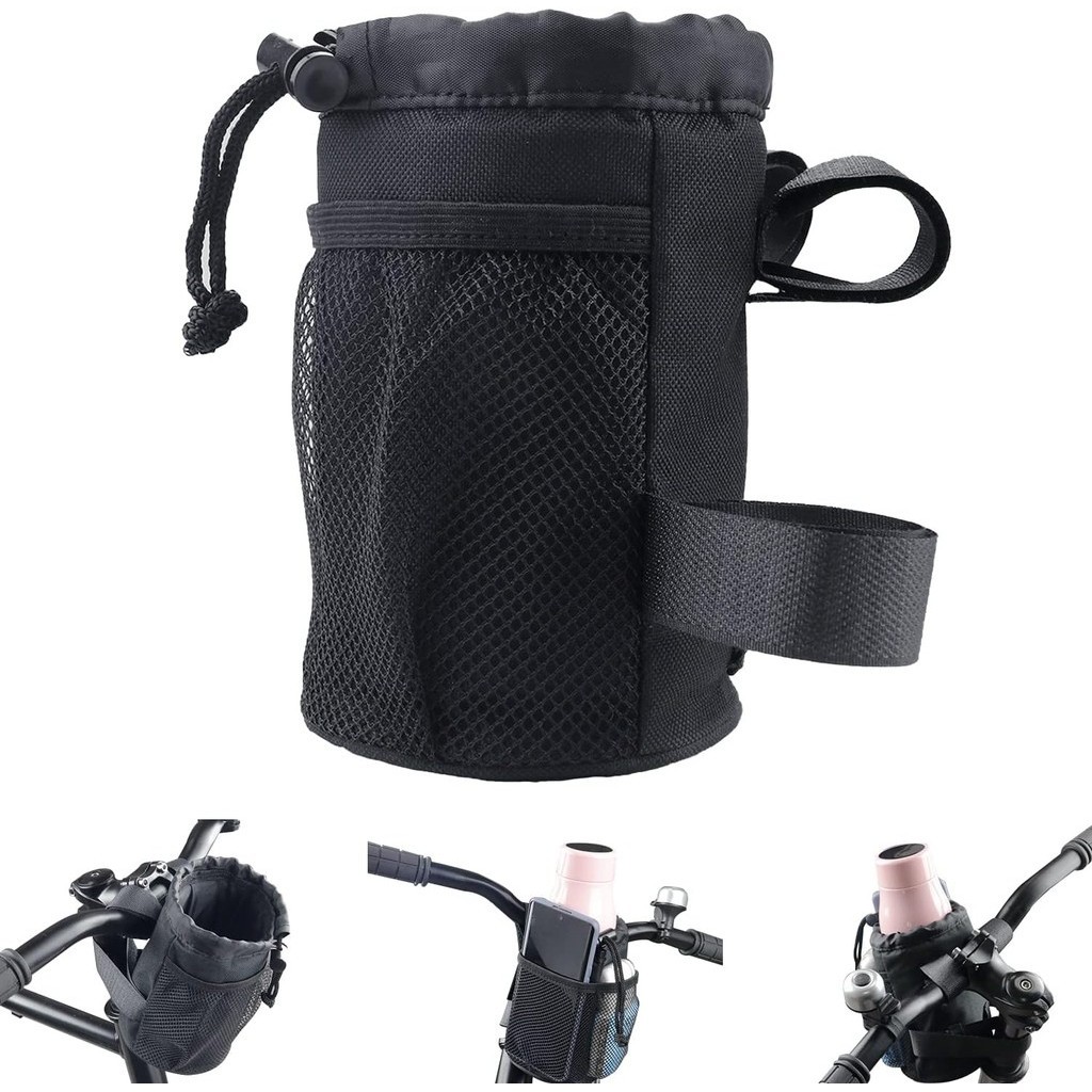 2in1 Bicycle Handlebar Phone Holder Bike Water Bottle Holder Mesh Pocket Universal Fit Mountain Road