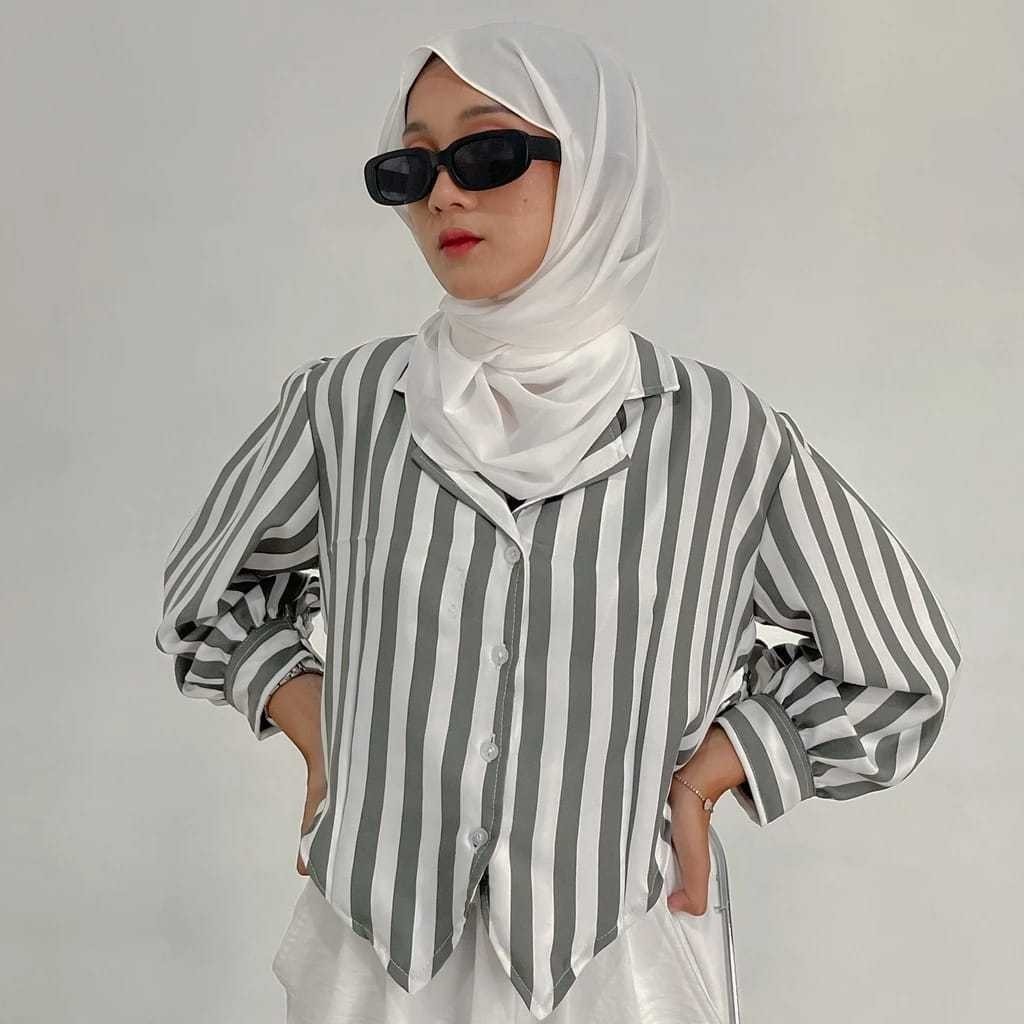 LINFORD - ZNF KEMEJA STRIPE WANITA NONA / Kemeja Stripe Puff Bela / KEMEJA SALUR WANITA LENGAN PANJA