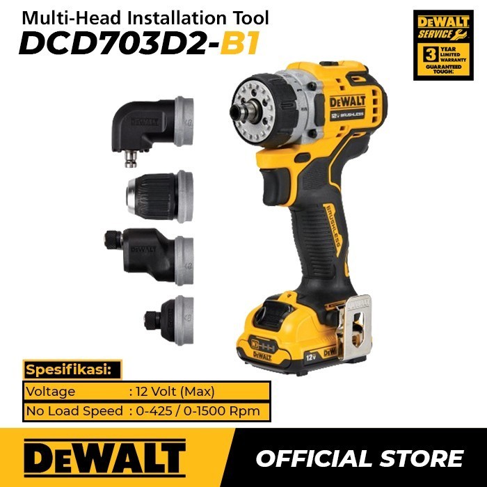 MESIN BOR BATERAI IMPACT MULTIFUNGSI DEWALT DCD703D2 MESIN BOR OBENG MULTI FUNGSI MULTI CHUCK HEAD C