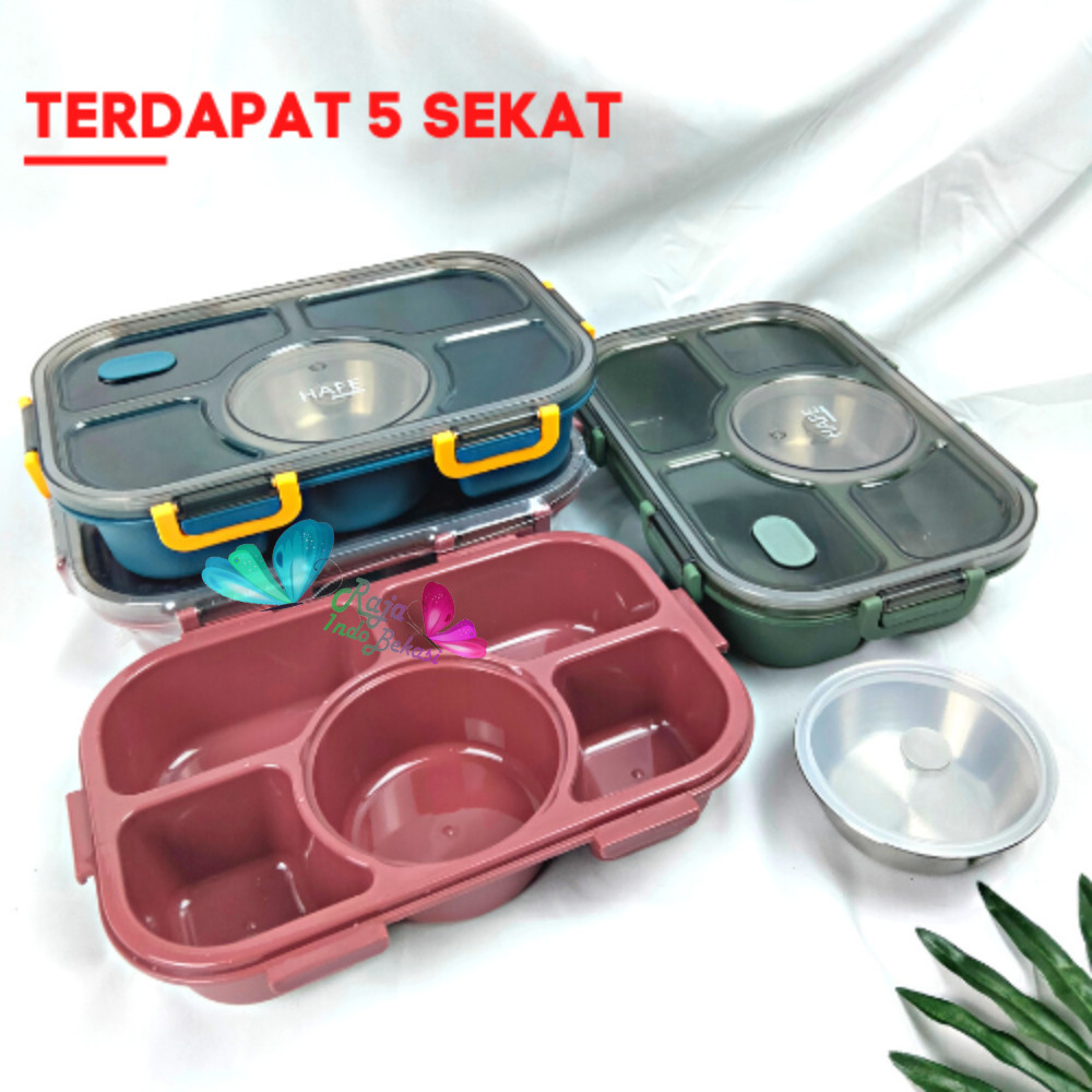 Lunch Box TERMURAH kotak makan anti tumpah 5 grid 1400ml /lunch box set tempat bekal makan Free mang