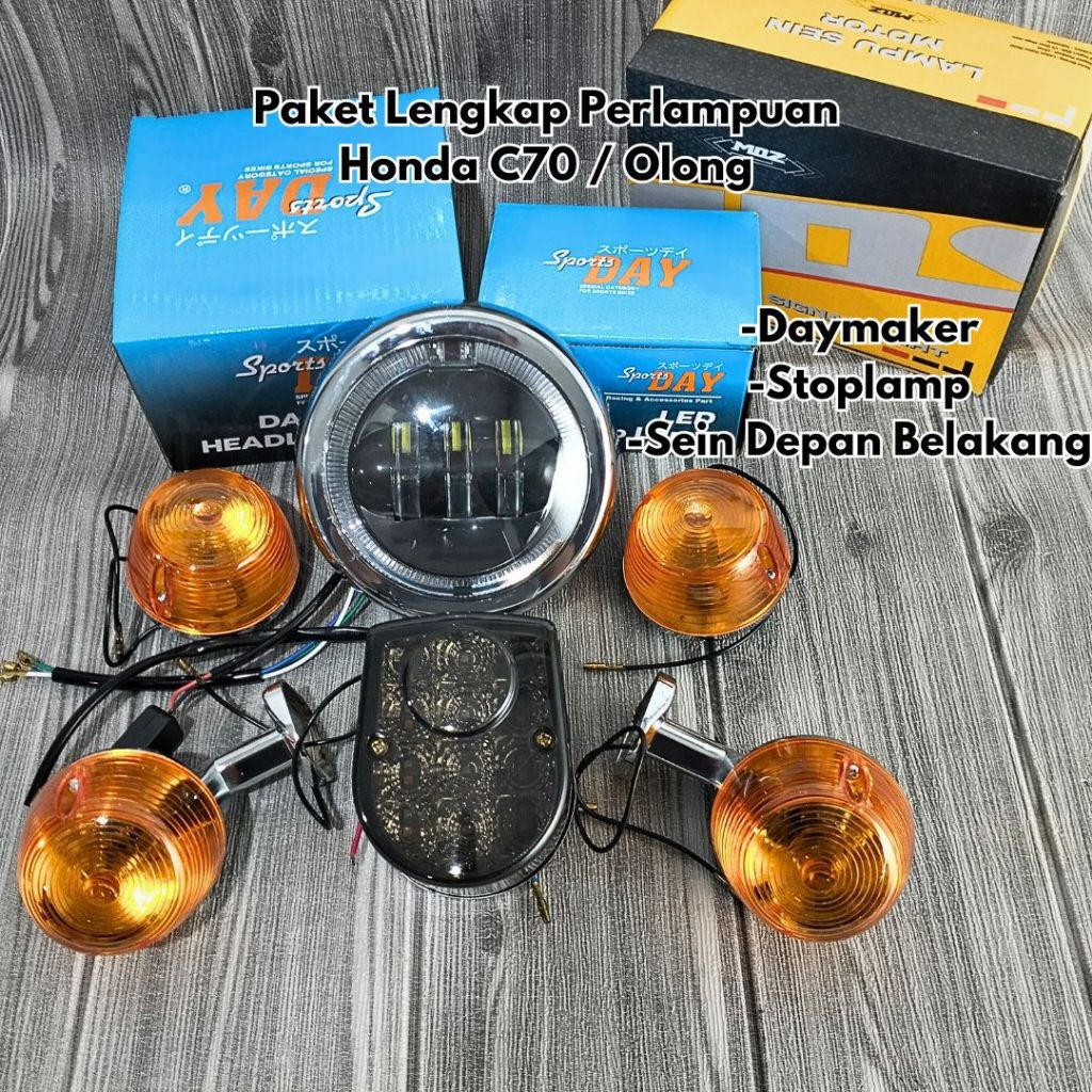 Paket Lampu Depan Honda C70 Reflektor Daymaker Set Lampu Stop LED dan Reting Depan Belakang C 70 Olo