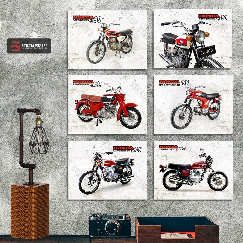 Poster motor honda cb Hiasan dinding otomotif Dekorasi ruangan Wall decor