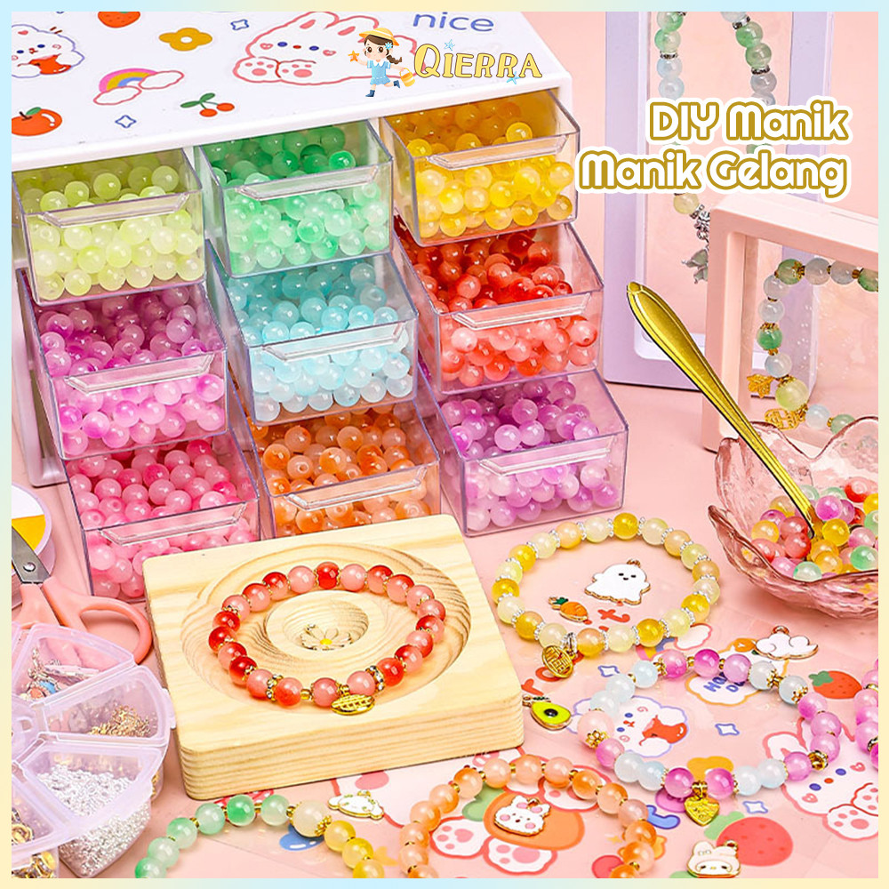 Qierra Manik Manik Pasir 1 Box Diy Gelang Manik Manik Box Paket Meronce Manik Manik Gelang Set