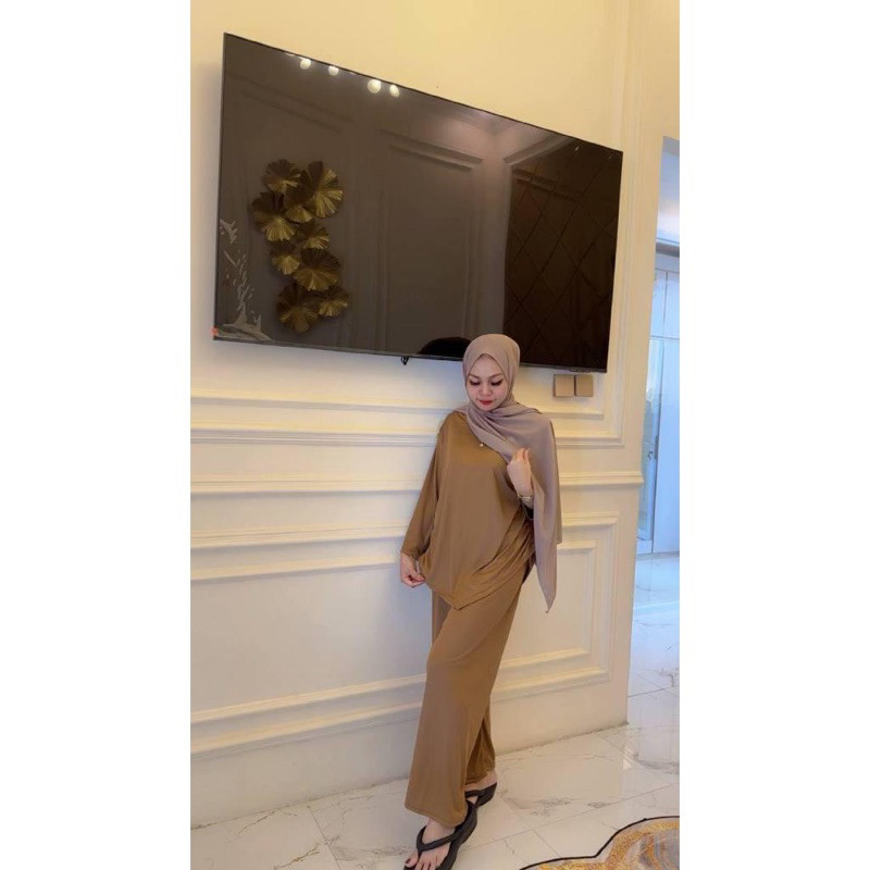 AZ.FS - RFS OOTD One Set Wanita Polos Lengan Panjang Celana Panjang / GIA ONESET SERUT TALI KNIT SET