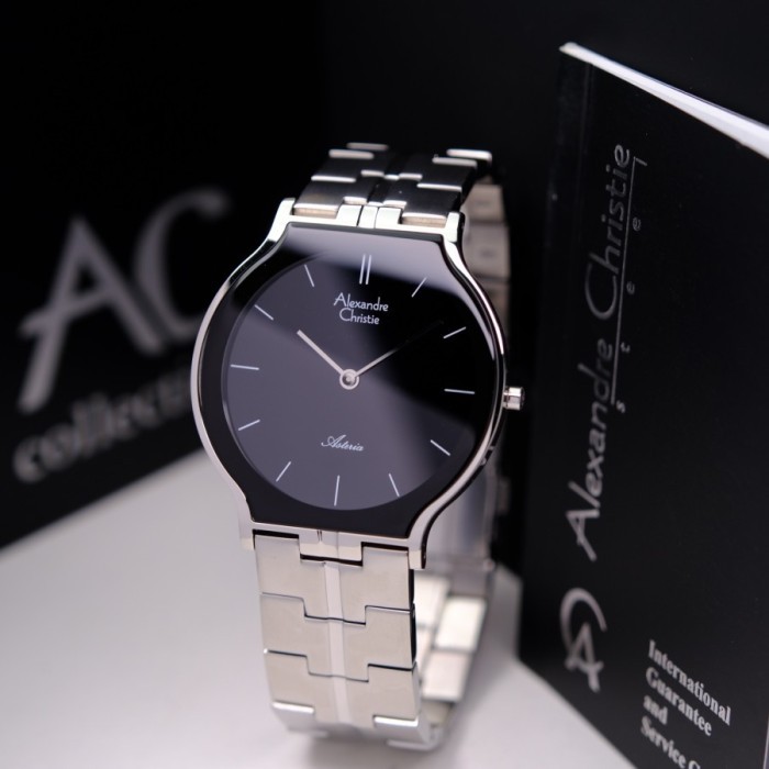 Jam Tangan Original Alexandre Christie Pria AC 8410 Asteria Ketebalan Tipis - Silver Black