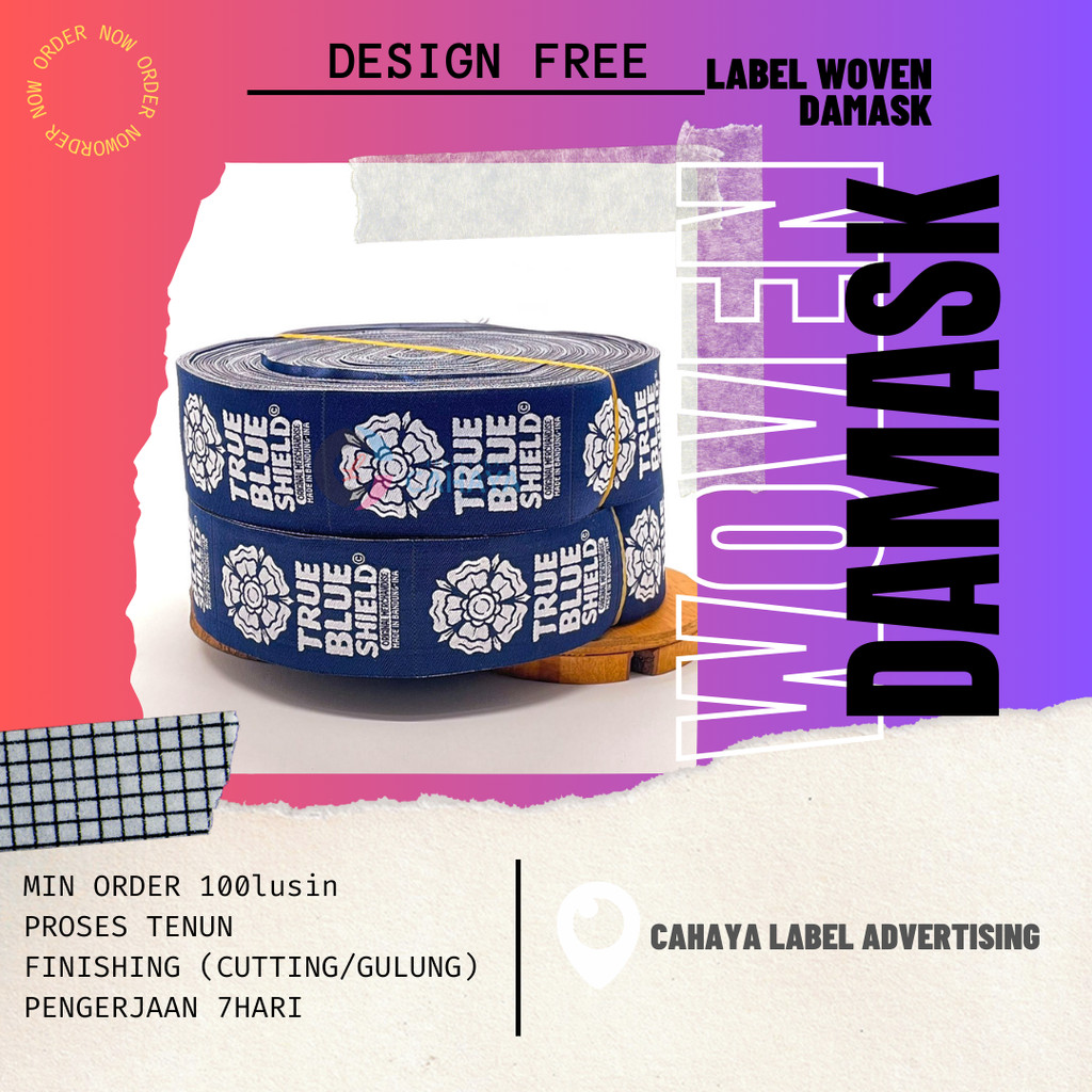 

3x7cm Label Woven Damask / Label Baju Rajut / Label Bordir / Label Baju / Label Celana / Label Murah