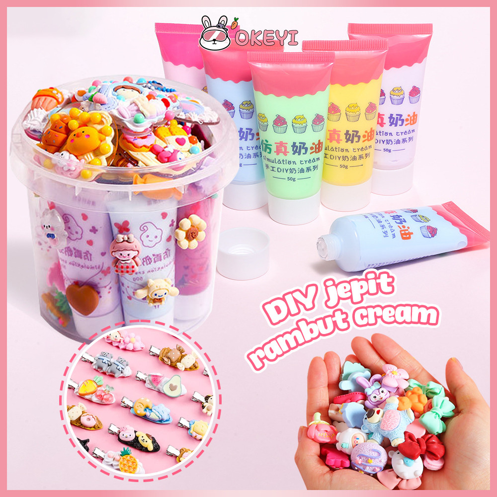 OKEYI DIY Deco Cream Jepit Rambut Dengan Ember Penyimpanan 74pcs Deco Cream Kit Krim