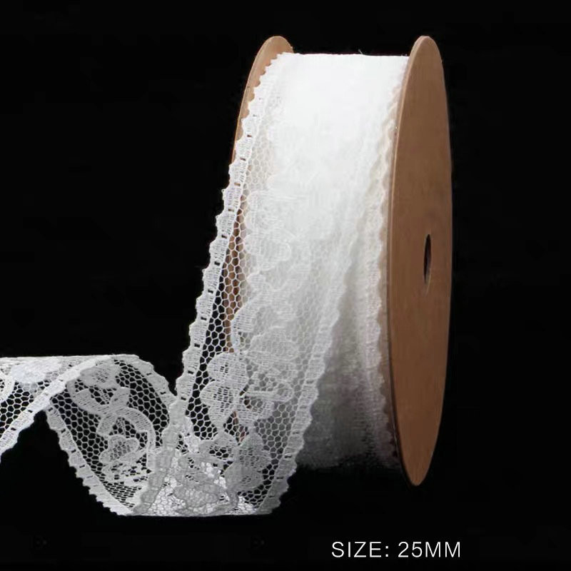 

5 Meters Lace Ribbon 25mm White Fabric for Gift wrapping Christmas Wedng Decor Y Crafts Elastic free lace Sewing accessories