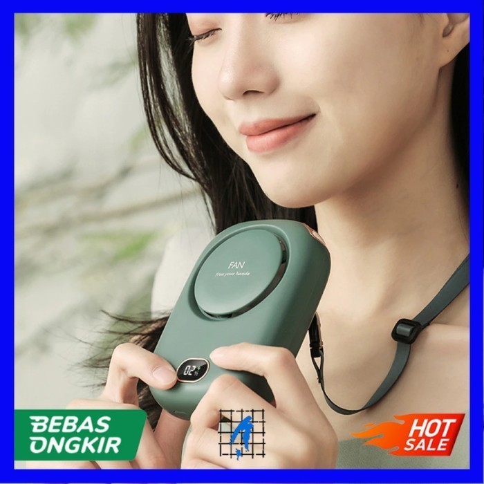 Kipas Angin Kalung Leher Neck Fan Mini Travel Portable Gantung - Hijau