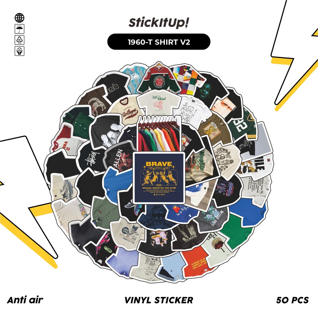 

COD✨ 50 Pcs Stiker Pack T SHIRT V2 Lucu Aesthetic Vynil Waterproof untuk Freebies Sticker Buku Journal Casing HP Laptop