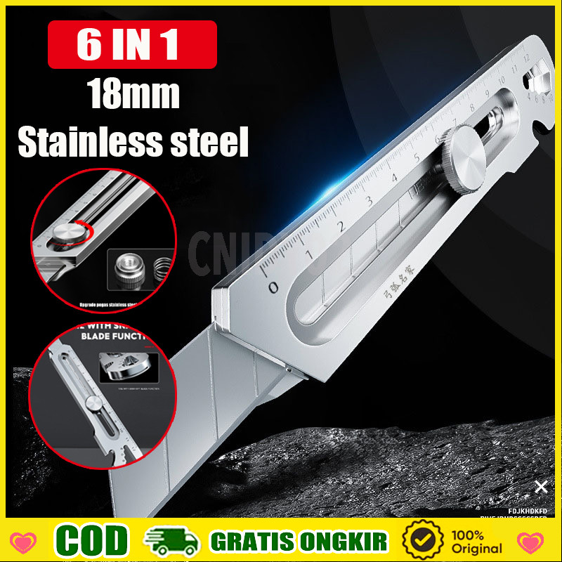 

【COD】Pisau Serbaguna Baja Tahan Karat 6 in 1 Tempat Pisau Pemotong Kertas Pisau Besar 18mm Yang Dipertebal