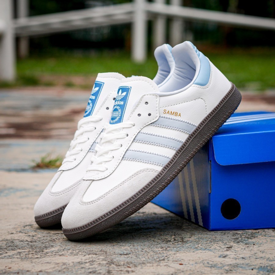 SNEAKER ADIDAS SAMBA ORIGINAL HALLO BLUE SOL GUM - SEPATU ADIDAS SAMBA ICE BLUE CASUAL PRIA - SEPATU