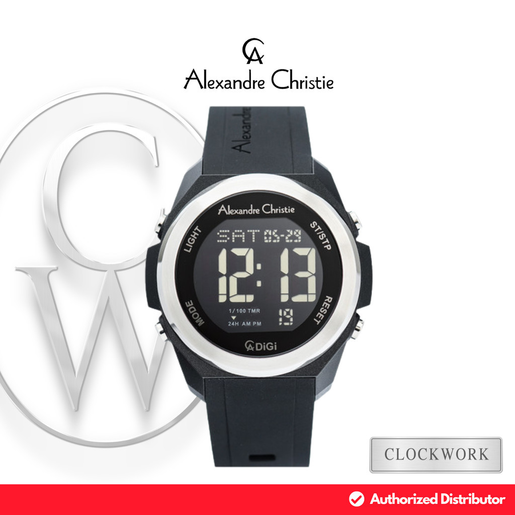 Jam Tangan Pria Alexandre Christie Digi AC 9342 MHRSSBA Karet Sporty Digital Hitam Silver