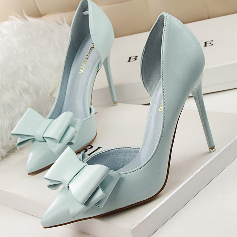 Women 7.5cm 10cm High Heels Korean Pumps Scarpins Cute Bow Middle Low Heels Lady Fetish Sweet Weddin