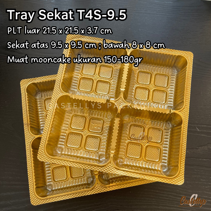 

Tray Mika Plastik Sekat 4 T4S-9.5 Mooncake 150gr - 180gr Ukuran 9.5 Pia Kue Bulan Mochi dll