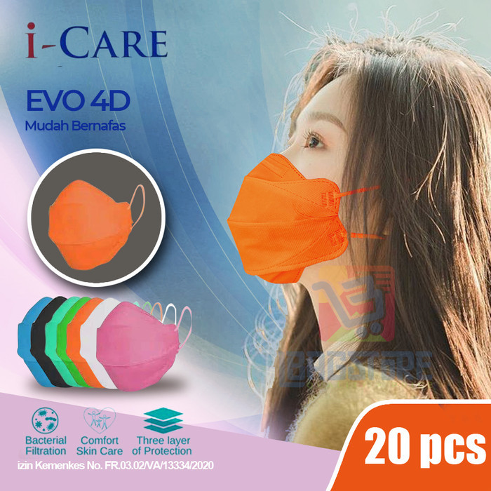 

Masker 4D Kf94 EVO 3PLY KF 94 EVO PLUSmed + convex Warna cerah isi 20 - Orange