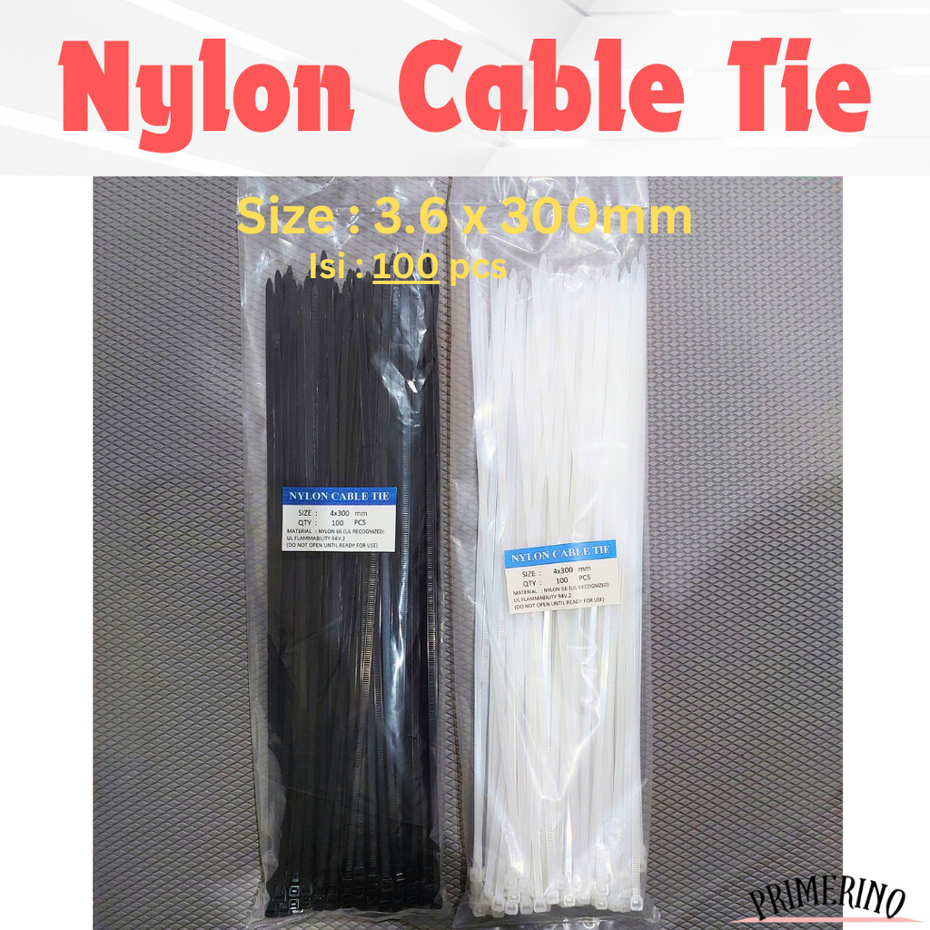 

Nylon Cable Ties 30CM Hitam Putih / Pengikat Kabel Tie Tis (100 pcs)