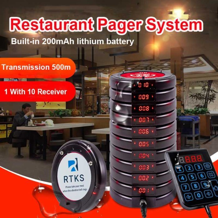 RTKS Wireless Calling System Restaurant Mesin Antrian 10 Pager
