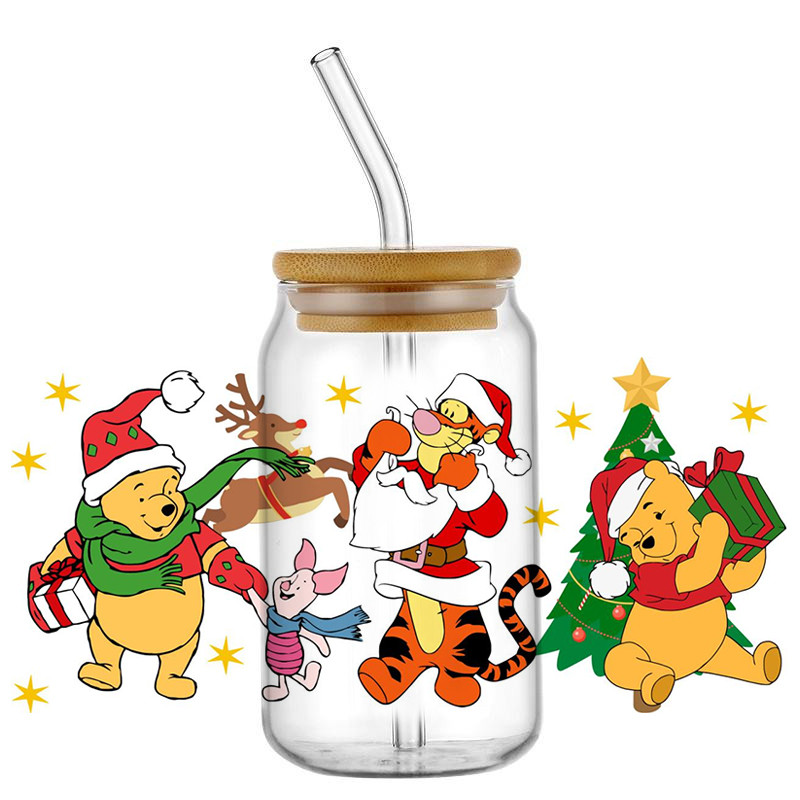 

Christmas Winnie the Pooh 16oz DTF Sticker Cups Christmas Gifts UV Wrap Transfer Sticker Custom Labels DIY Logo Selfadhesive