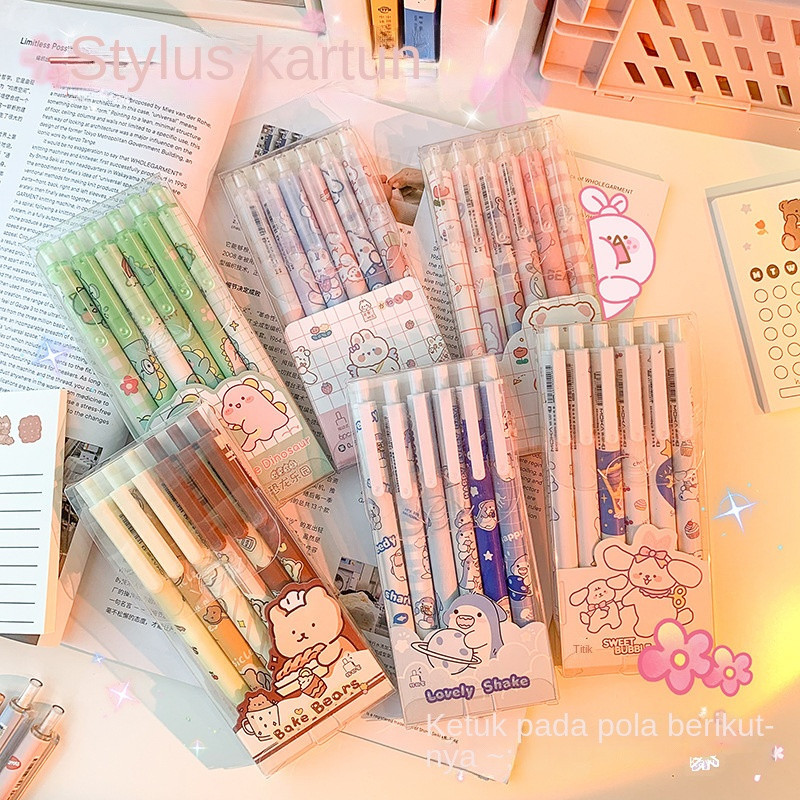 

【Puluz】1 pak berisi 6 pulpen gel kartun/pena gel mekanik pola lucu-（0,5mm hitam）