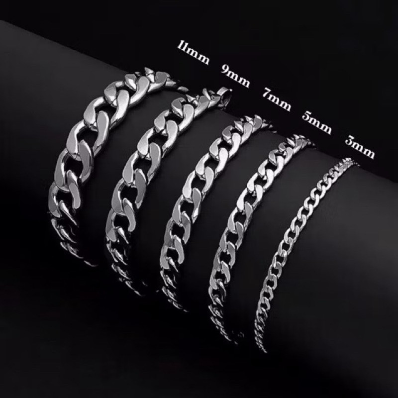 GELANG RANTAI TITANIUM PRIA MODEL RANTAI GEPENG TERLARIS READY LEBAR 3MM-13MM