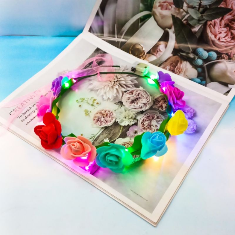 Bando Bunga Isi Flower Crown Bando Bunga Led Lampu nyalah Grosir