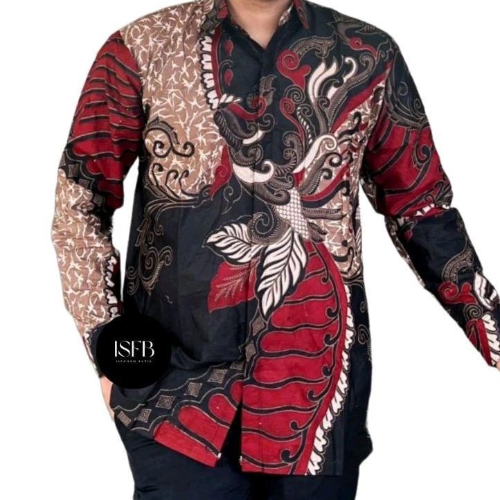 Kemeja Batik Pria Hitam Maroon Murah Premium