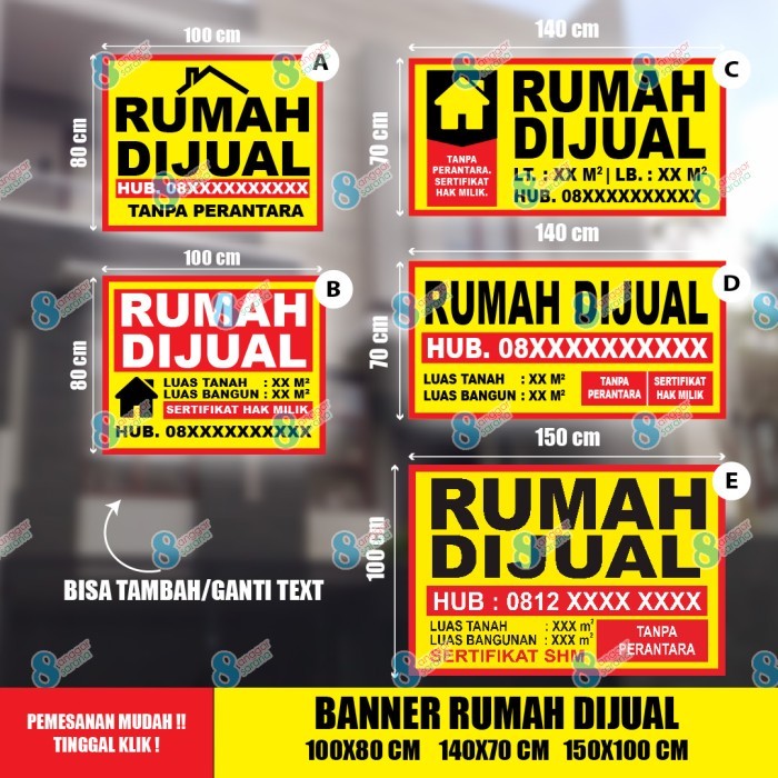 PROMO - Spanduk Rumah Dijual/ Rumah Disewakan/ Rumah Dikontrakan/ Tanah dijual - A 100X80 CM, Mata A