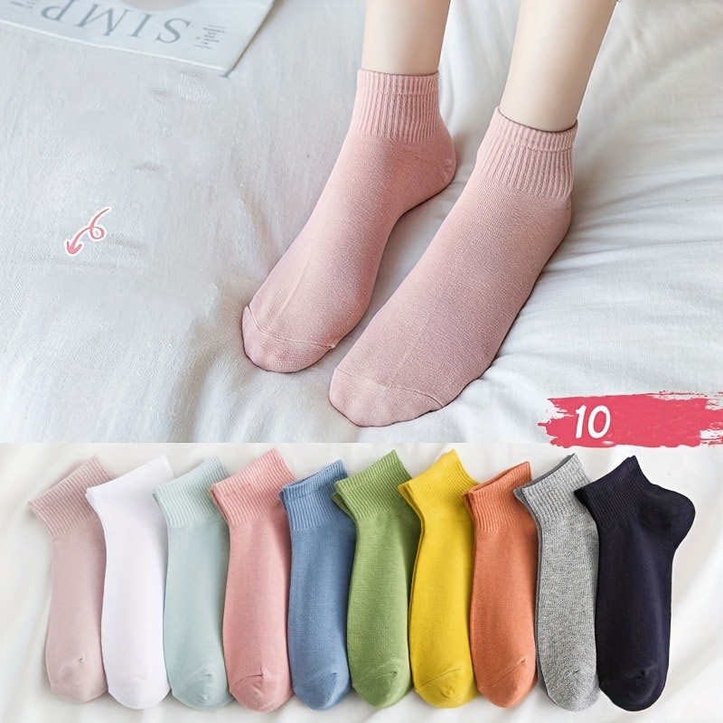 

10 Pairs Solid Short Socks, Casual Comfy All-match Low Cut Crew Socks, Women's Stockings & Hosiery