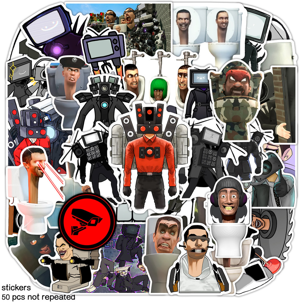 

New 50PCS Toilet Man Vs Monitor Man Skibidi Sticker Sound Man Game Peripheral Sticker Fashion Trend Gift Sticker Kawaii