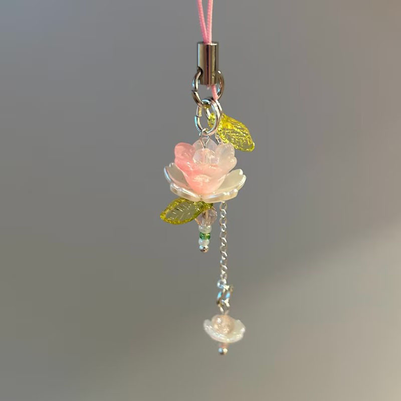 Pink Lotus Phone Charm Handmade Keychain Accessory Cute