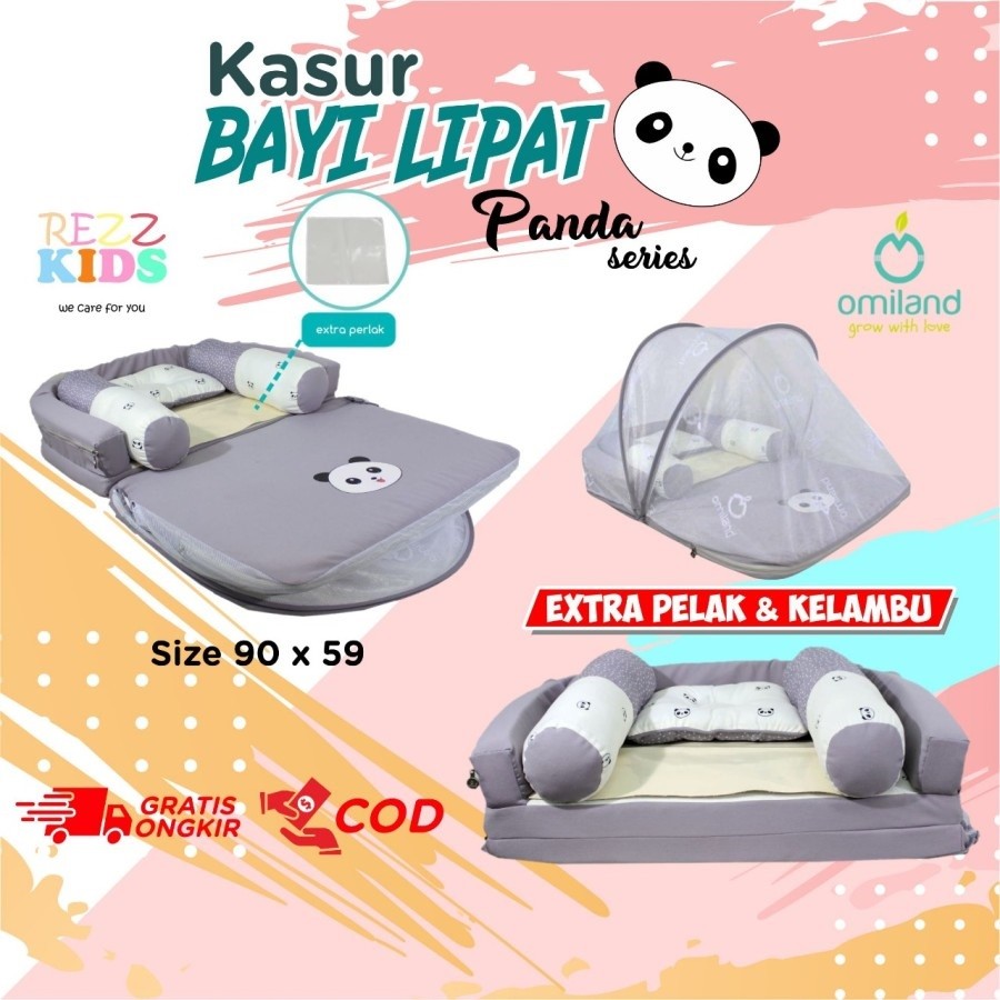Promo Diskon KASUR BAYI LIPAT KELAMBU PANDA SERIES OMILAND OBK 5311
