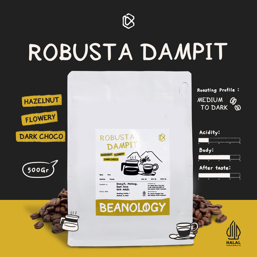 

Biji kopi bubuk Robusta Dampit 500G Fine Robusta Coffee Roasted Bean -Beanology Coffee