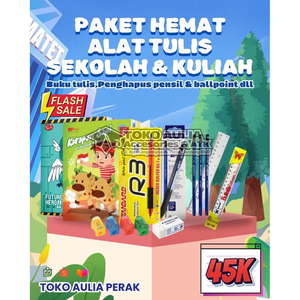 

BUKU TULIS 38 Lembar, PENSIL 2B/PEN/Ball Point/PAKET HEMAT ALAT TULIS SEKOLAH.