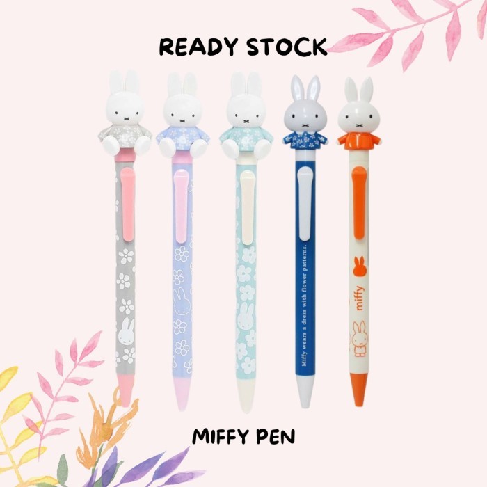 

Miffy Floral Pen Pulpen Gray Blue Green Orange Sitting Action Moving Hands Original Japan 0.7mm